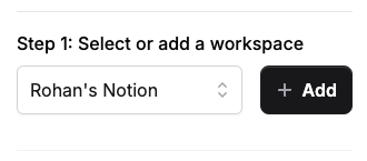 The workspace selection dropdown and add button